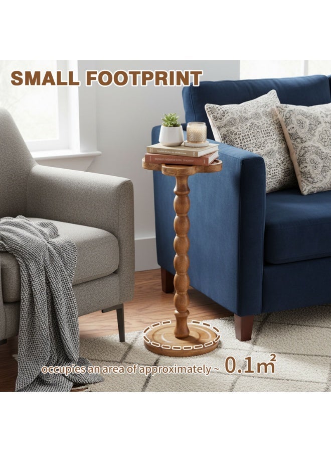 شويوين طاولة جانبية من الخشب الصلب - تصميم عمود روماني كروي عتيق، طاولة جانبية علوية على شكل زهرة البرسيم لغرفة المعيشة وغرفة النوم (23.62 بوصة) - Image 4